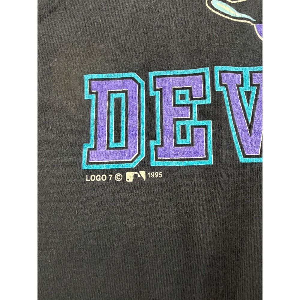 Logo 7 T-Shirt Mens Large Black TampaBay Devil Rays Vintage 1995 MLB Graphic USA - Picture 3 of 10